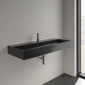 Раковина Villeroy & Boch Memento 2.0 120х47 см с переливом шлифованная TitanCeram CeramicPlus Ebony (черный матовый) 4A22CLS5