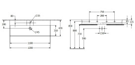 Раковина Villeroy & Boch Memento 2.0 120х47 см с переливом шлифованная TitanCeram CeramicPlus графит 4A22CLI4