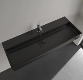 Раковина Villeroy & Boch Memento 2.0 120х47 см без перелива шлифованная TitanCeram CeramicPlus Ebony (черный матовый) 4A22CHS5