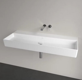 Раковина Villeroy & Boch Memento 2.0 120х47 см без перелива шлифованная TitanCeram CeramicPlus каменный белый 4A22CFRW