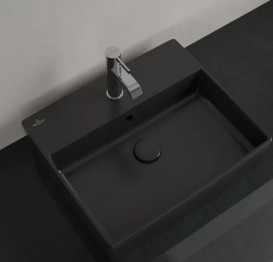 Раковина Villeroy & Boch Memento 2.0 50х42 см с переливом TitanCeram CeramicPlus Ebony (черный матовый) 4A0750S5