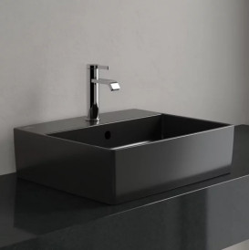 Раковина Villeroy & Boch Memento 2.0 50х42 см с переливом TitanCeram CeramicPlus Ebony (черный матовый) 4A0750S5