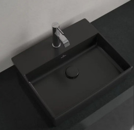 Раковина Villeroy & Boch Memento 2.0 50х42 см без переливу TitanCeram CeramicPlus Ebony (чорний матовий) 4A0751S5