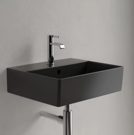 Раковина Villeroy & Boch Memento 2.0 50х42 см з переливом шліфована TitanCeram CeramicPlus Ebony (чорний матовий) 4A225GS5