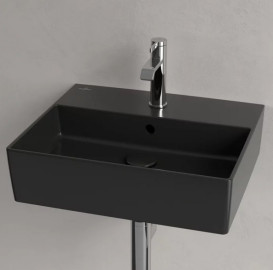 Раковина Villeroy & Boch Memento 2.0 50х42 см з переливом шліфована TitanCeram CeramicPlus Ebony (чорний матовий) 4A225GS5
