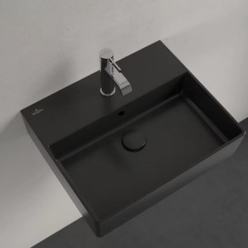 Раковина Villeroy & Boch Memento 2.0 50х42 см з переливом шліфована TitanCeram CeramicPlus Ebony (чорний матовий) 4A225GS5