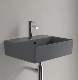 Раковина Villeroy & Boch Memento 2.0 50х42 см с переливом шлифованная TitanCeram CeramicPlus графит 4A225GI4