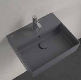Раковина Villeroy & Boch Memento 2.0 50х42 см с переливом шлифованная TitanCeram CeramicPlus графит 4A225GI4