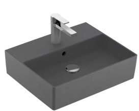 Раковина Villeroy & Boch Memento 2.0 50х42 см с переливом шлифованная TitanCeram CeramicPlus графит 4A225GI4