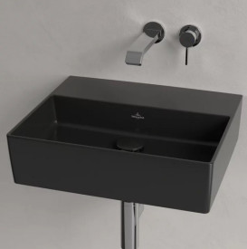 Раковина Villeroy & Boch Memento 2.0 50х42 см без переливу шліфована TitanCeram CeramicPlus Ebony (чорний матовий) 4A225FS5