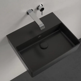 Раковина Villeroy & Boch Memento 2.0 50х42 см без переливу шліфована TitanCeram CeramicPlus Ebony (чорний матовий) 4A225FS5
