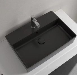 Раковина Villeroy & Boch Memento 2.0 60х42 см с переливом TitanCeram CeramicPlus Ebony (черный матовый) 4A0760S5