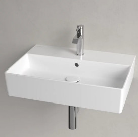 Раковина Villeroy & Boch Memento 2.0 60х42 см с переливом шлифованная TitanCeram CeramicPlus каменный белый 4A226GRW