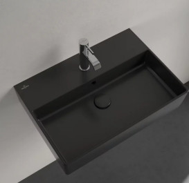 Раковина Villeroy & Boch Memento 2.0 60х42 см с переливом шлифованная TitanCeram CeramicPlus Ebony (черный матовый) 4A226GS5
