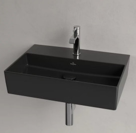 Раковина Villeroy & Boch Memento 2.0 60х42 см без перелива шлифованная TitanCeram CeramicPlus Ebony (черный матовый) 4A226LS5