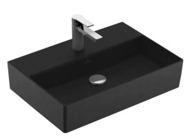 Раковина Villeroy & Boch Memento 2.0 60х42 см без перелива шлифованная TitanCeram CeramicPlus Ebony (черный матовый) 4A226LS5