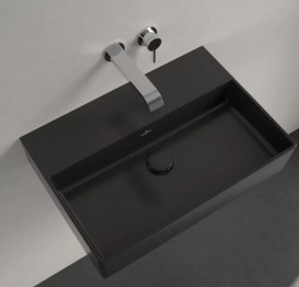 Раковина Villeroy & Boch Memento 2.0 60х42 см без перелива шлифованная TitanCeram CeramicPlus Ebony (черный матовый) 4A226FS5