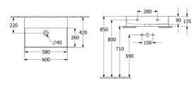 Раковина Villeroy & Boch Memento 2.0 60х42 см без перелива шлифованная TitanCeram CeramicPlus Ebony (черный матовый) 4A226FS5