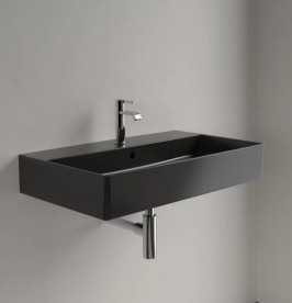 Раковина Villeroy & Boch Memento 2.0 80х47 см с переливом шлифованная TitanCeram CeramicPlus Ebony (черный матовый) 4A228GS5