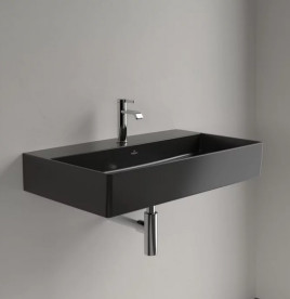 Раковина Villeroy & Boch Memento 2.0 80х47 см без перелива шлифованная TitanCeram CeramicPlus Ebony (черный матовый) 4A228LS5