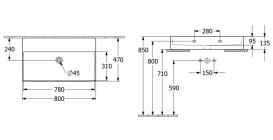 Раковина Villeroy & Boch Memento 2.0 80х47 см без перелива шлифованная TitanCeram CeramicPlus Ebony (черный матовый) 4A228FS5