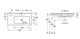 Раковина Villeroy&Boch Venticello 100х50 см чаша праворуч санітарна кераміка CeramicPlus альпійський білий 4134R1R1