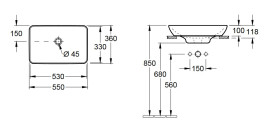 Раковина Villeroy & Boch Venticello 55х36 см із переливом санітарна кераміка CeramicPlus кам'яний білий 411355RW