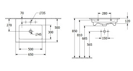 Раковина Villeroy & Boch Venticello 65х50 см с переливом санитарная керамика CeramicPlus каменный белый 412465RW