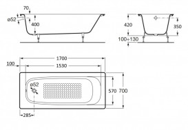 ROCA CONTINENTAL Чугунная прямоугольная ванна 170*70см A21291100R