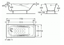 ROCA MALIBU Прямоугольная чугунная ванна с ручками 170*75 A23097000R