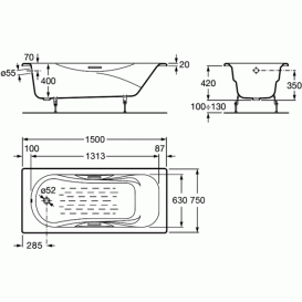 ROCA Malibu Ванна1500х750 мм  встроенные подлокотники  металлические ручки A23157000R