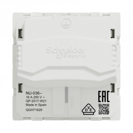 Розетка Schneider Electric Unica New 2 модуля с заземлением белый NU303618