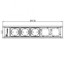 Розеточный блок ASA Plastici VersaTek 3х220В с двумя свободными тунелями алюминий 061.00F.00004
