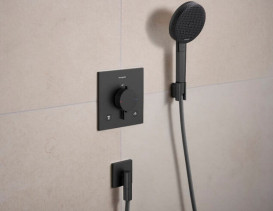 Ручний душ на тримачі Hansgrohe Raindance Alive Select S 3-режимний EcoSmart чорний матовий хром 24611340