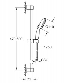 Ручний душ на штанзі Grohe QuickFix Vitalio Start 110 3-режимний хром 26032001