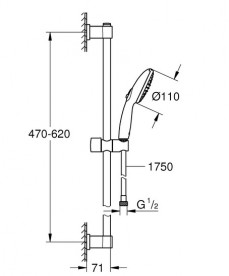 Ручной душ на штанге Grohe QuickFix Vitalio Start 110 2-режимный хром 27948001