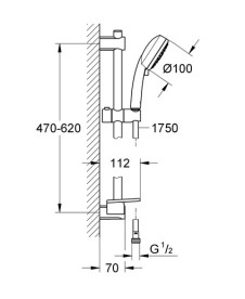Ручной душ на штанге Grohe Quickfix Vitalio Comfort 100 2-режимный хром 26098000