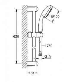 Ручний душ на штанзі Grohe Vitalio Go 100 1-режимний хром 26196000
