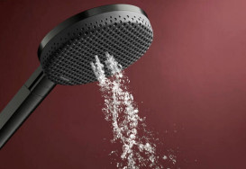 Ручний душ на штанзі Hansgrohe Raindance Alive Select S 65 см 3 режими EcoSmart чорний матовий хром 24600340