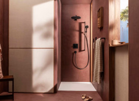 Ручной душ на штанге Hansgrohe Raindance Alive Select S 90 см 3 режима EcoSmart черный матовый 24601670