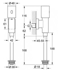 Сенсорный смыв для писсуара Grohe Tectron Rondo питание от батареи 6V хром 37421000