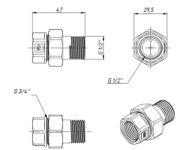 Згін-американка Fado Fitt Nickel прямий ½'' латунь нікель SN01