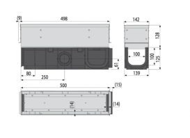 Щелевой дренажный канал AlcaPlast 100 мм с асимметричной надставкой из нержавеющей стали С250 AVZ101S-R321R