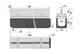 Щелевой дренажный канал AlcaPlast 100 мм с симметричной надставкой из нержавеющей стали С250 AVZ101-R323
