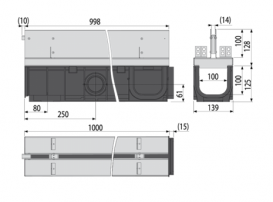 Щелевой дренажный канал AlcaPlast 100 мм с симметричной надставкой из оцинкованной стали С250 AVZ101-R123