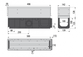 Щілинний дренажний канал AlcaPlast 100 мм із симетричною надставкою з оцинкованої сталі С250 AVZ101S-R123R