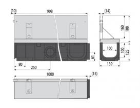 Щелевой дренажный канал AlcaPlast 160 мм с асимметричной надставкой из нержавеющей стали С250 AVZ101-R322