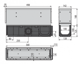 Щелевой дренажный канал AlcaPlast 160 мм с асимметричной надставкой из нержавеющей стали С250 AVZ101S-R322R