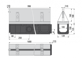 Щілинний дренажний канал AlcaPlast 160 мм із симетричною надставкою з нержавіючої сталі С250 AVZ101-R324