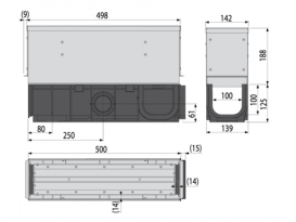 Щелевой дренажный канал AlcaPlast 160 мм с симметричной надставкой из оцинкованной стали С250 AVZ101S-R324R